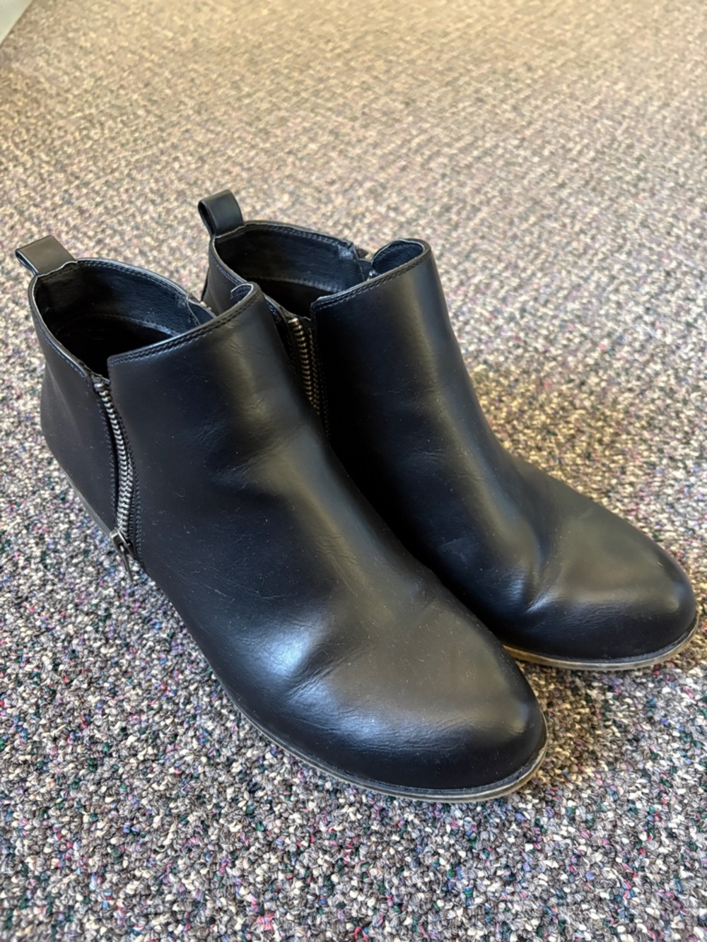 Women's Black Leather-Look Side-Zip Ankle Booties